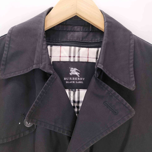 バーバリーブラックレーベル BURBERRY BLACK LABEL 裏地ノバチェック ライナー付き ガンフラップ付き ブラック バルマカーン ステンカラー コート メンズ import:M