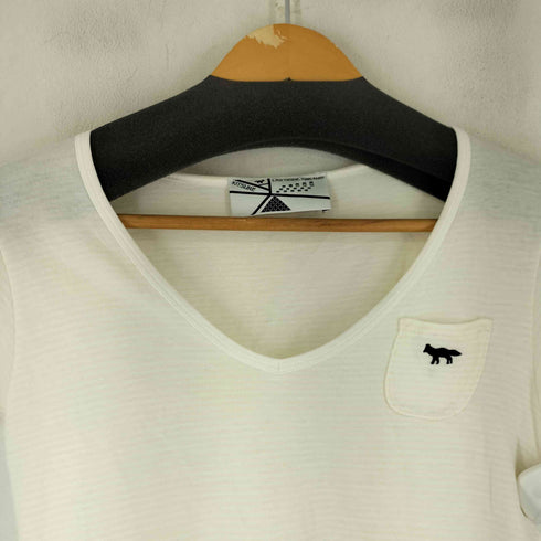 メゾンキツネ MAISON KITSUNE 初期タグ ロゴ刺繍 Vネック ボーダー Tシャツ レディース JPN:S