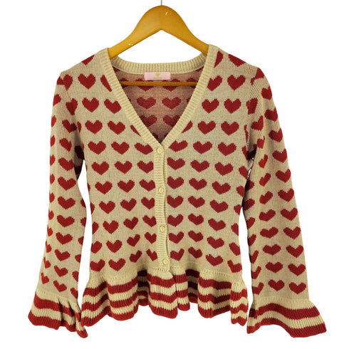 SUPER LOVER ニットカーディガン ハート柄 レディース M