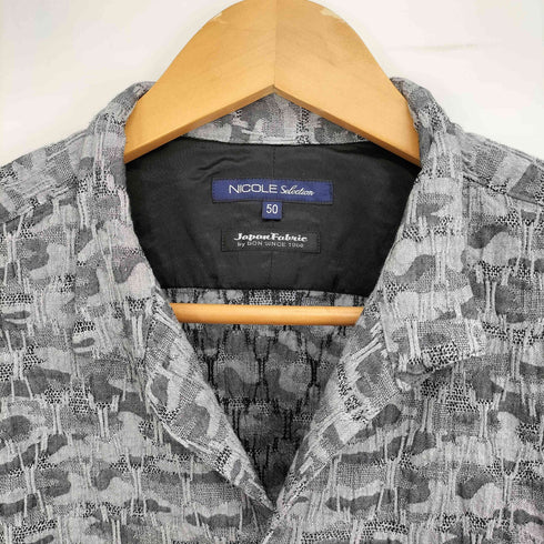 ニコル NICOLE Selection シワ加工 織りデザイン 開襟 バンドカラー L/S シャツ メンズ JPN:50