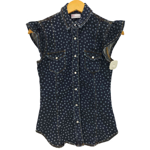 レッドヴァレンティノ RED VALENTINO ドット スナップボタン フリルスリーブ カーブデザイン デニムベスト レディース EUR:38