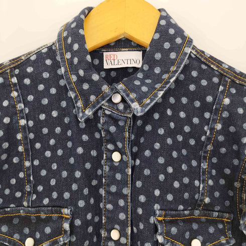 レッドヴァレンティノ RED VALENTINO ドット スナップボタン フリルスリーブ カーブデザイン デニムベスト レディース EUR:38