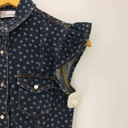 レッドヴァレンティノ RED VALENTINO ドット スナップボタン フリルスリーブ カーブデザイン デニムベスト レディース EUR:38