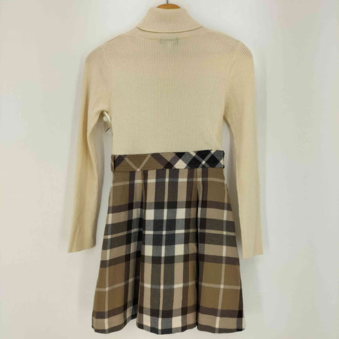 バーバリーブルーレーベル BURBERRY BLUE LABEL ロゴ刺繍 ノバチェックスカートドッキング タートルネック ニット チュニック ワンピース レディース 36
