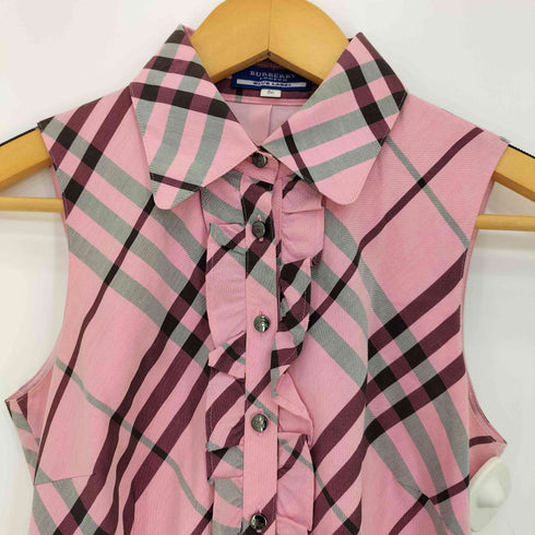 バーバリーブルーレーベル BURBERRY BLUE LABEL ノバチェック フリル ベルト付き チュニック ノースリーブ シャツ ワンピース レディース 36