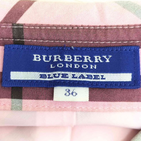 バーバリーブルーレーベル BURBERRY BLUE LABEL ノバチェック フリル ベルト付き チュニック ノースリーブ シャツ ワンピース レディース 36