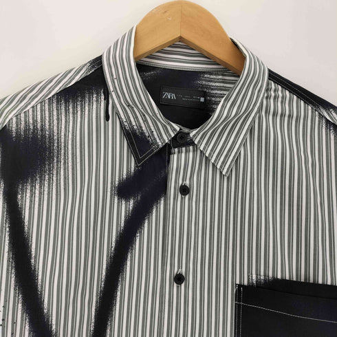 ザラ ZARA エアブラシプリント ストライプシャツ メンズ JPN:L
