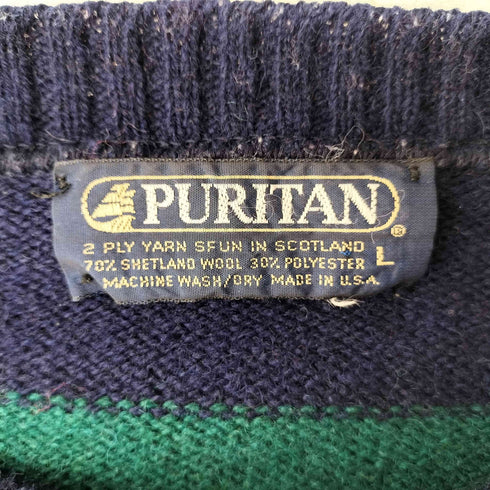 ピューリタン PURITAN 80-90S USA製 ボーダー ウール ニット セーター メンズ import:L