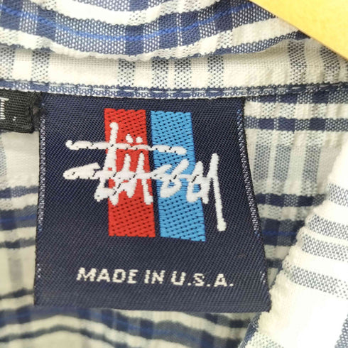 ステューシー Stussy 90s USA製 OLD 赤青タグ シアサッカーチェックシャツ メンズ XL