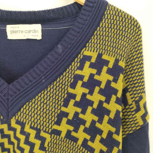 ピエールカルダン pierre cardin 総柄 切替 ウール Vネックニット メンズ import:L