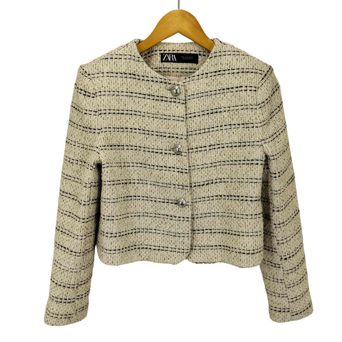 ザラ ZARA ツイード ノーカラー ジャケット レディース import:S