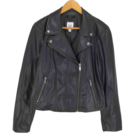 ギャップ Gap FAUX LTHR MOTO TRUE BLACK フェイクレザーダブルライダースジャケット レディース import:M