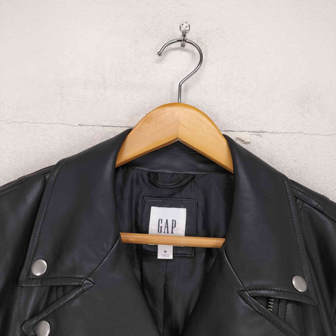 ギャップ Gap FAUX LTHR MOTO TRUE BLACK フェイクレザーダブルライダースジャケット レディース import:M