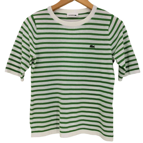 ラコステ LACOSTE UVカット 吸水速乾 ウォッシャブル COOLMAX クールマックス ボーダーニット半袖Tシャツ レディース JPN:36