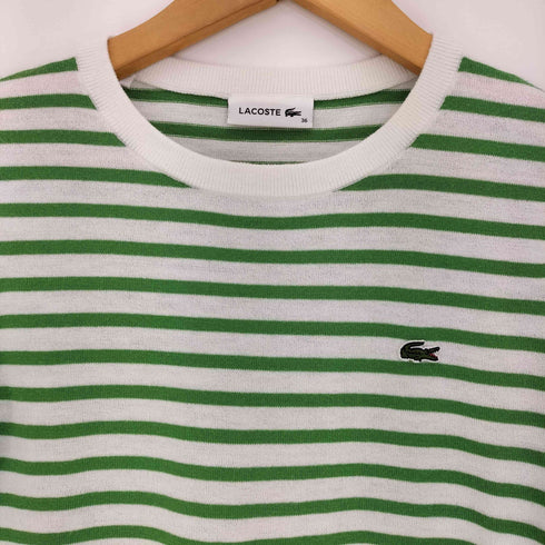 ラコステ LACOSTE UVカット 吸水速乾 ウォッシャブル COOLMAX クールマックス ボーダーニット半袖Tシャツ レディース JPN:36
