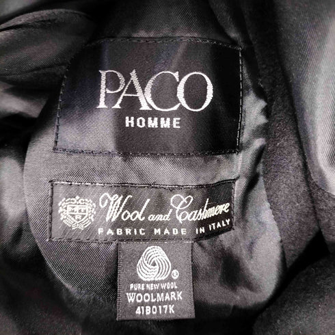 PACO HOMME cashmere MADE IN ITALY カシミヤ混比翼ステンカラーコート メンズ L