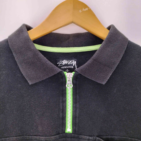 ステューシー Stussy 00S OLD 黒タグ 折れ クラウン 刺繍 ハーフジップ S/S ポロ シャツ 半袖 シャツ メンズ import:S