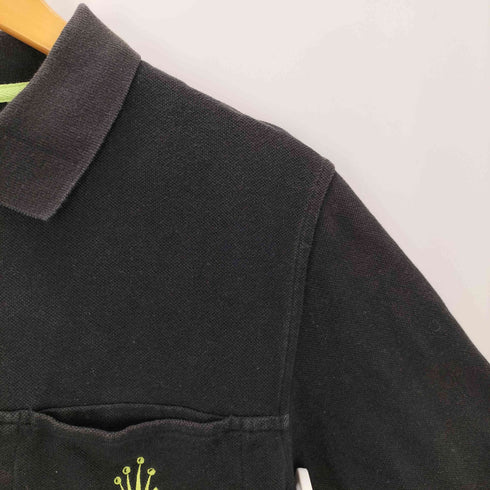 ステューシー Stussy 00S OLD 黒タグ 折れ クラウン 刺繍 ハーフジップ S/S ポロ シャツ 半袖 シャツ メンズ import:S