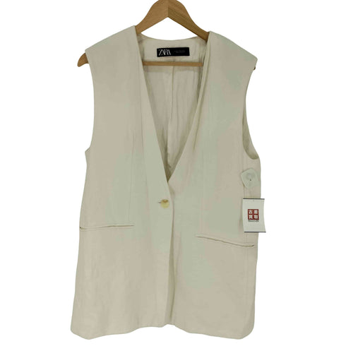 ザラ ZARA ホワイトフルイドボタンベスト レディース import:M