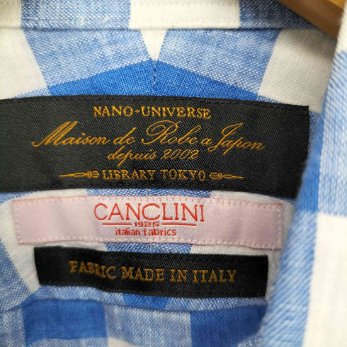 ナノユニバース NANO universe CANCLINI イタリア製 ホリゾンタルカラー リネンシャツ ギンガムチェック メンズ JPN:46