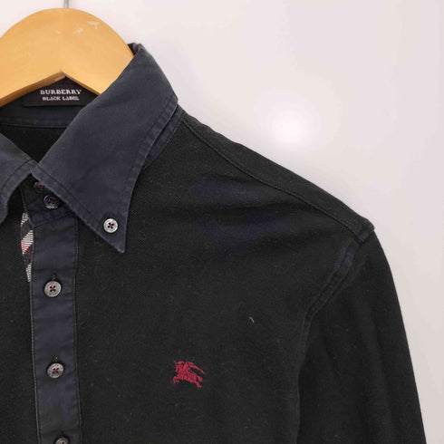 バーバリーブラックレーベル BURBERRY BLACK LABEL ノバチェック切替 ロゴ刺繍 短丈 長袖 ポロシャツ メンズ 2