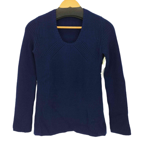 ジルサンダーネイビー JIL SANDER NAVY ウール フレア Uネック リブ 長袖 ニット レディース import:S