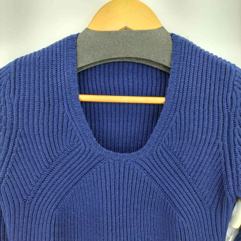 ジルサンダーネイビー JIL SANDER NAVY ウール フレア Uネック リブ 長袖 ニット レディース import:S