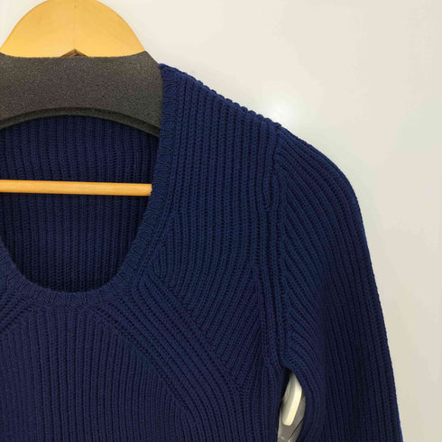 ジルサンダーネイビー JIL SANDER NAVY ウール フレア Uネック リブ 長袖 ニット レディース import:S