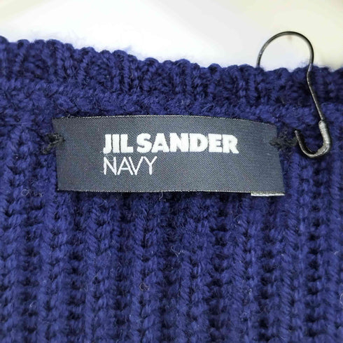 ジルサンダーネイビー JIL SANDER NAVY ウール フレア Uネック リブ 長袖 ニット レディース import:S