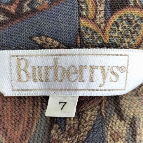 バーバリーズ BURBERRYS ペイズリー柄 パワーショルダー ウールナイロン ノーカラー 3B テーラードジャケット プリーツ ウールナイロン フレアスカート セットアップ レディース 上7号 下9号