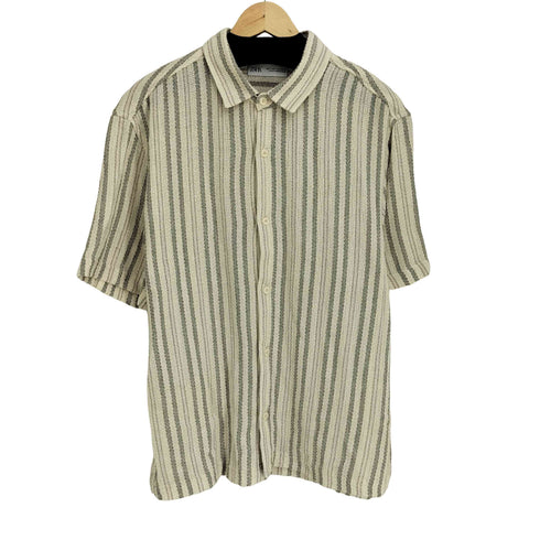 ザラ ZARA テクスチャー S/S オープンカラー ストライプシャツ メンズ import:L