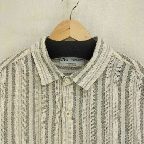 ザラ ZARA テクスチャー S/S オープンカラー ストライプシャツ メンズ import:L