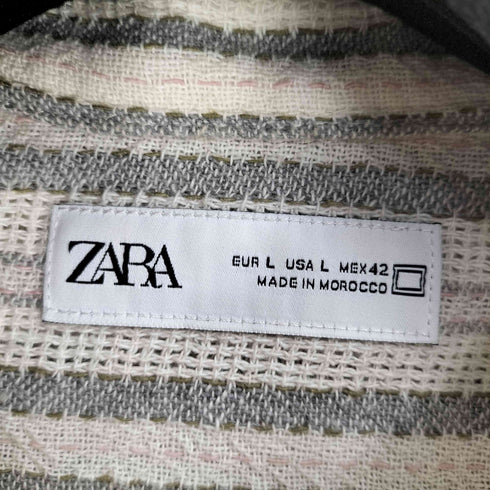 ザラ ZARA テクスチャー S/S オープンカラー ストライプシャツ メンズ import:L