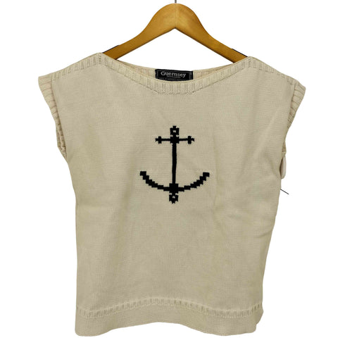 Guernsey Woollens イギリス製 アンカーデザイン コットンニットベスト レディース 34