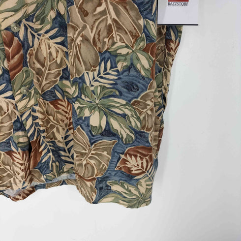 クラフトアンドバロー Croft&Barrow 90~00s リーフ柄 アロハ 半袖 シャツ レーヨン 100 メンズ import:XL