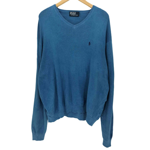 ポロバイラルフローレン Polo by RALPH LAUREN 90S ポニー刺繍 Vネック コットン L/S ニット メンズ import:XXL