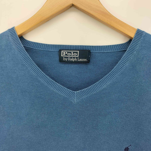 ポロバイラルフローレン Polo by RALPH LAUREN 90S ポニー刺繍 Vネック コットン L/S ニット メンズ import:XXL