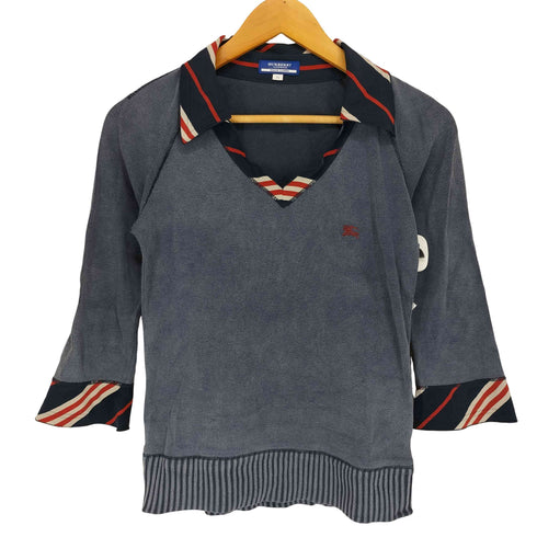 バーバリーブルーレーベル BURBERRY BLUE LABEL 襟切替 スキッパーポロシャツ レディース JPN:38
