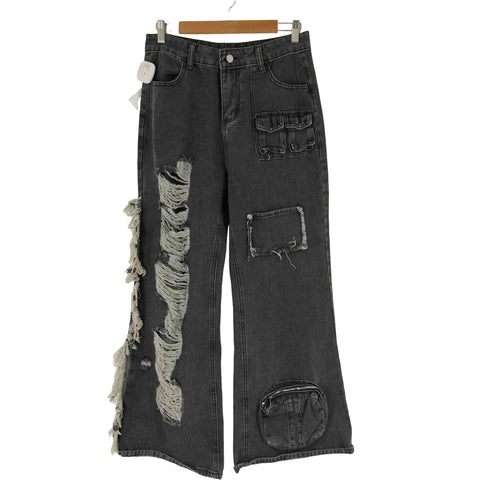 ダメージデニム ワイド ブラック パンツ メンズ JPN:XL