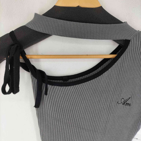 amerge. ワンポイント刺繍 アシンメトリー ワンショルダー リブワンピース レディース JPN:M