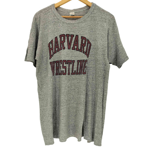 チャンピオン Champion 83~85年製 USA製 トリコタグ 後期 袖シングル 染み込みプリント HARVARD WRESTLING アーチ2段 プリント 霜降り 88 Tシャツ メンズ import:XL