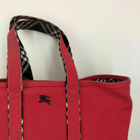 バーバリーブルーレーベル BURBERRY BLUE LABEL 90S ホースロゴ刺繍 キャンバス トートバッグ ノバチェック レディース
