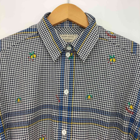 メゾンキツネ MAISON KITSUNE ギンガムチェック レモン刺繍 紐付き チュニック シャツ ワンピース レディース JPN:34