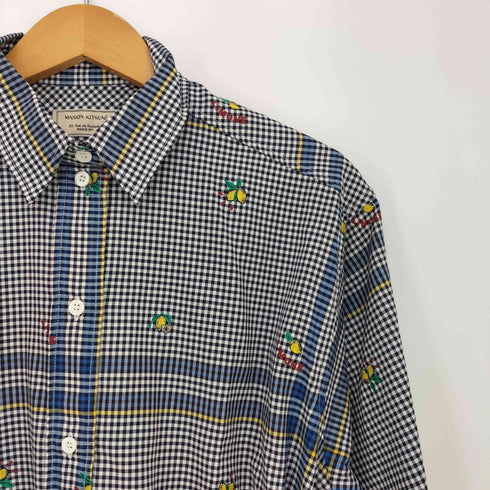 メゾンキツネ MAISON KITSUNE ギンガムチェック レモン刺繍 紐付き チュニック シャツ ワンピース レディース JPN:34