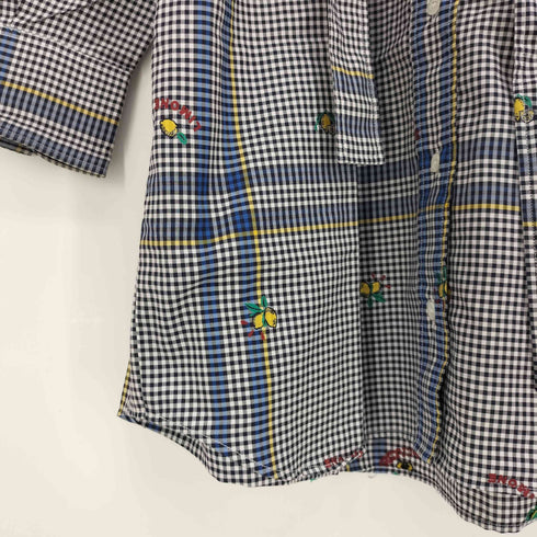 メゾンキツネ MAISON KITSUNE ギンガムチェック レモン刺繍 紐付き チュニック シャツ ワンピース レディース JPN:34