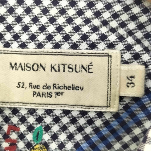 メゾンキツネ MAISON KITSUNE ギンガムチェック レモン刺繍 紐付き チュニック シャツ ワンピース レディース JPN:34