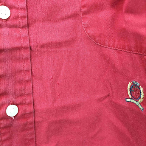 トミーヒルフィガー TOMMY HILFIGER 00s コットン エンブレム刺繍 ボタンダウン L/S シャツ メンズ import:XL