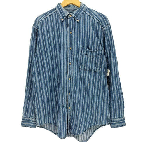エルエルビーン L.L.Bean 90-00s USA製 フロントポケット 長袖 ストライプ ボタンダウンシャツ メンズ import:M