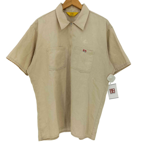 ベンデイビス BEN DAVIS 70-80s 黄タグ 襟芯 コットンポリダブルポケット ハーフジップ 半袖シャツ メンズ import:L