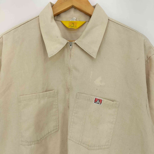 ベンデイビス BEN DAVIS 70-80s 黄タグ 襟芯 コットンポリダブルポケット ハーフジップ 半袖シャツ メンズ import:L